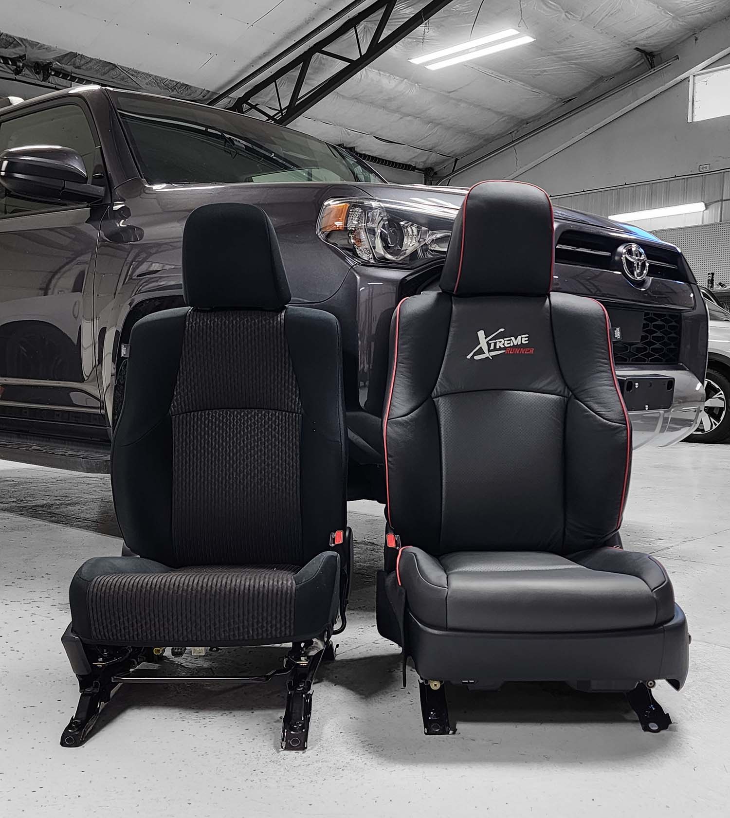 Comparison of old worn seat vs new custom leather seat